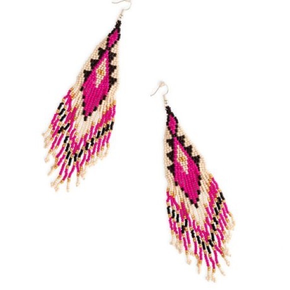 New Gorgeous Pink Gold Hand Beaded tassel boho western tribal earrings jewelry - Picture 2 of 2